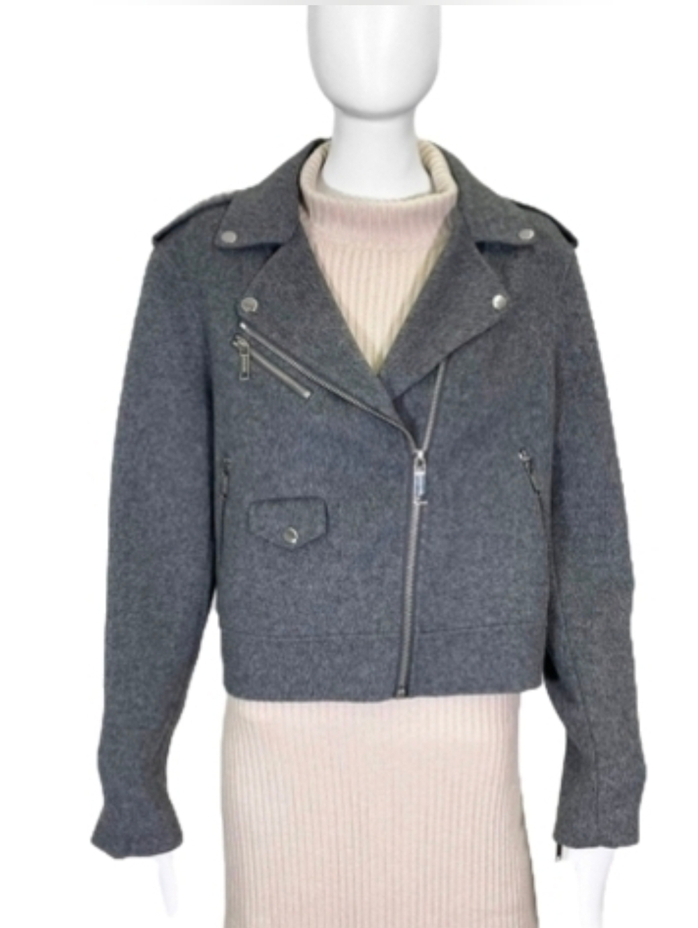 MICHAEL KORS Grey Wool Moto Jacket, Sz S, Retail $395